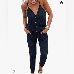 Jumpsuit wrap v neck romper, button front with pockets